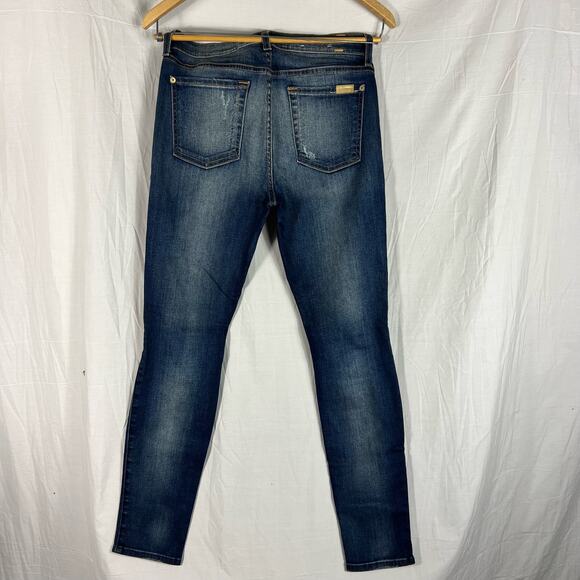 7 For All Mankind Blue Distressed Straight Leg Jeans - Picture 7 of 10